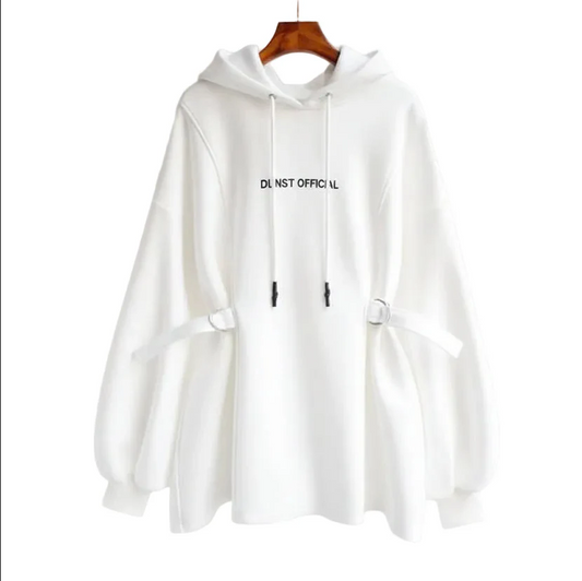 Medium Length Loose Hoodie Jacket for Women Casual Pullover Polyester Hooded Sweatshirt