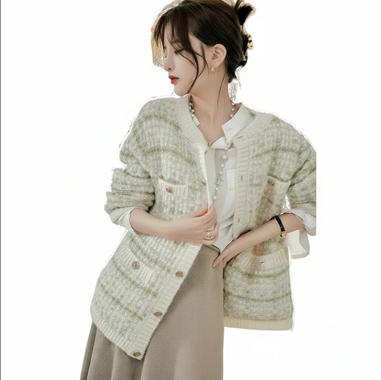 Lazy Style Cardigan Jacket for Women Medium Length Casual Knit Cardigan