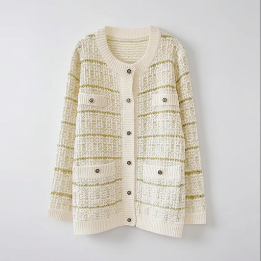 Lazy Style Cardigan Jacket for Women Medium Length Casual Knit Cardigan