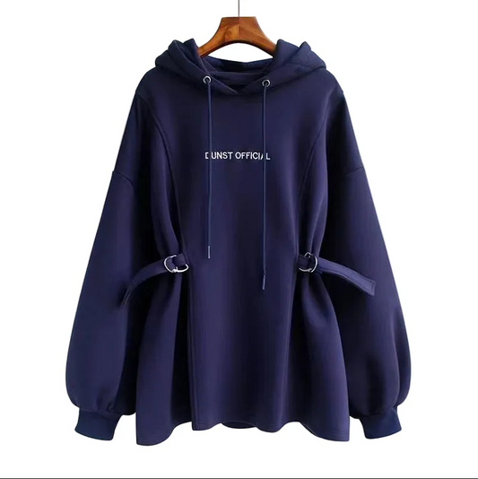 Medium Length Loose Hoodie Jacket for Women Casual Pullover Polyester Hooded Sweatshirt